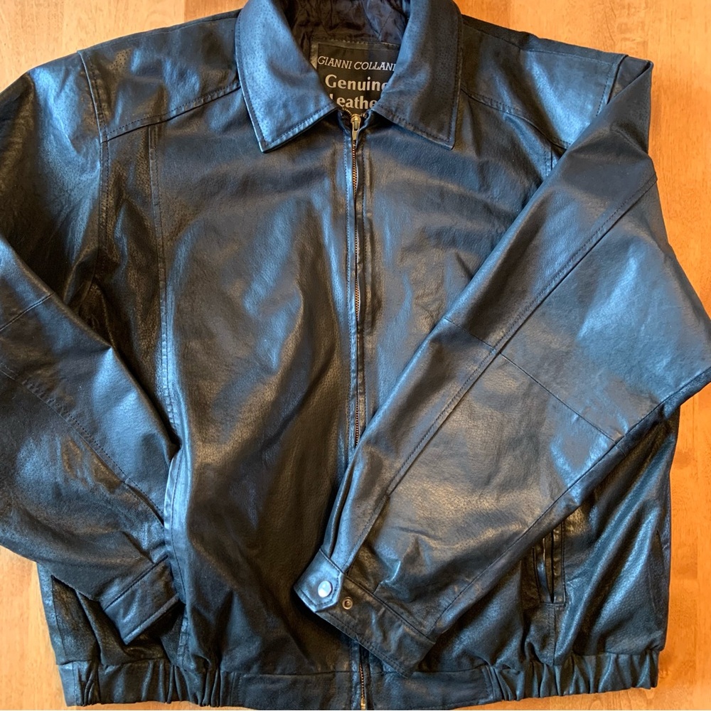 Black Leather Bomber Jacket Oversized Vintage